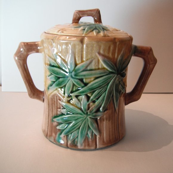 Etruscan Majolica Bamboo Sugar Bowl with Lid E 9 - Picture 3 of 12